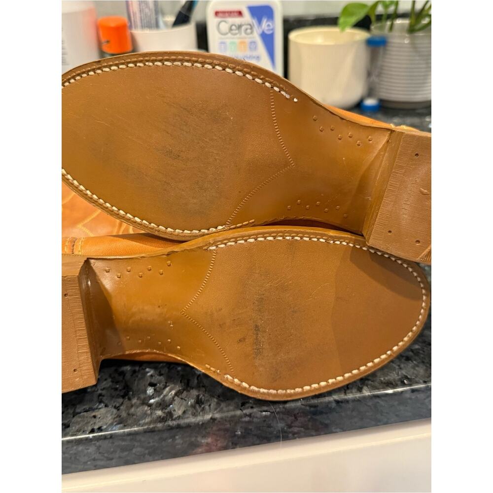 Vintage 70s Acme Tan Leather Cowboy Boots 6B PRISTINE Like New Western Americana - Picture 3 of 3